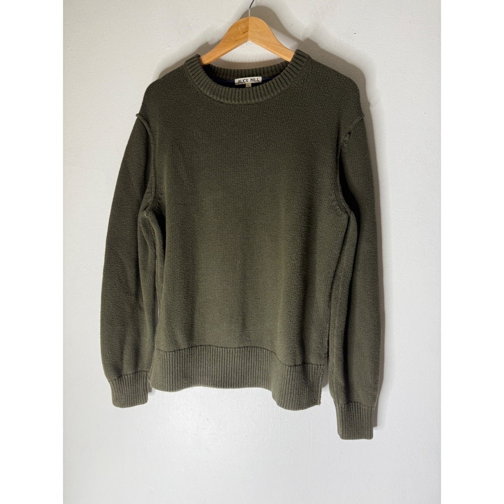Alex Mill Olive Green Merino Wool Cotton Shaker Stitch Crewneck Sweater Large